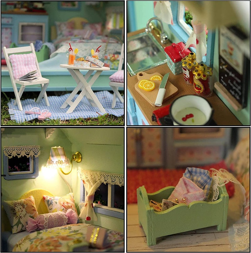 CUTEROOM DIY Miniature Wooden Caravan Dollhouse Kit with Furniture - Creative Mini Doll House Craft for Adults, Teens - Perfect Christmas Birthday Gift - Image 4